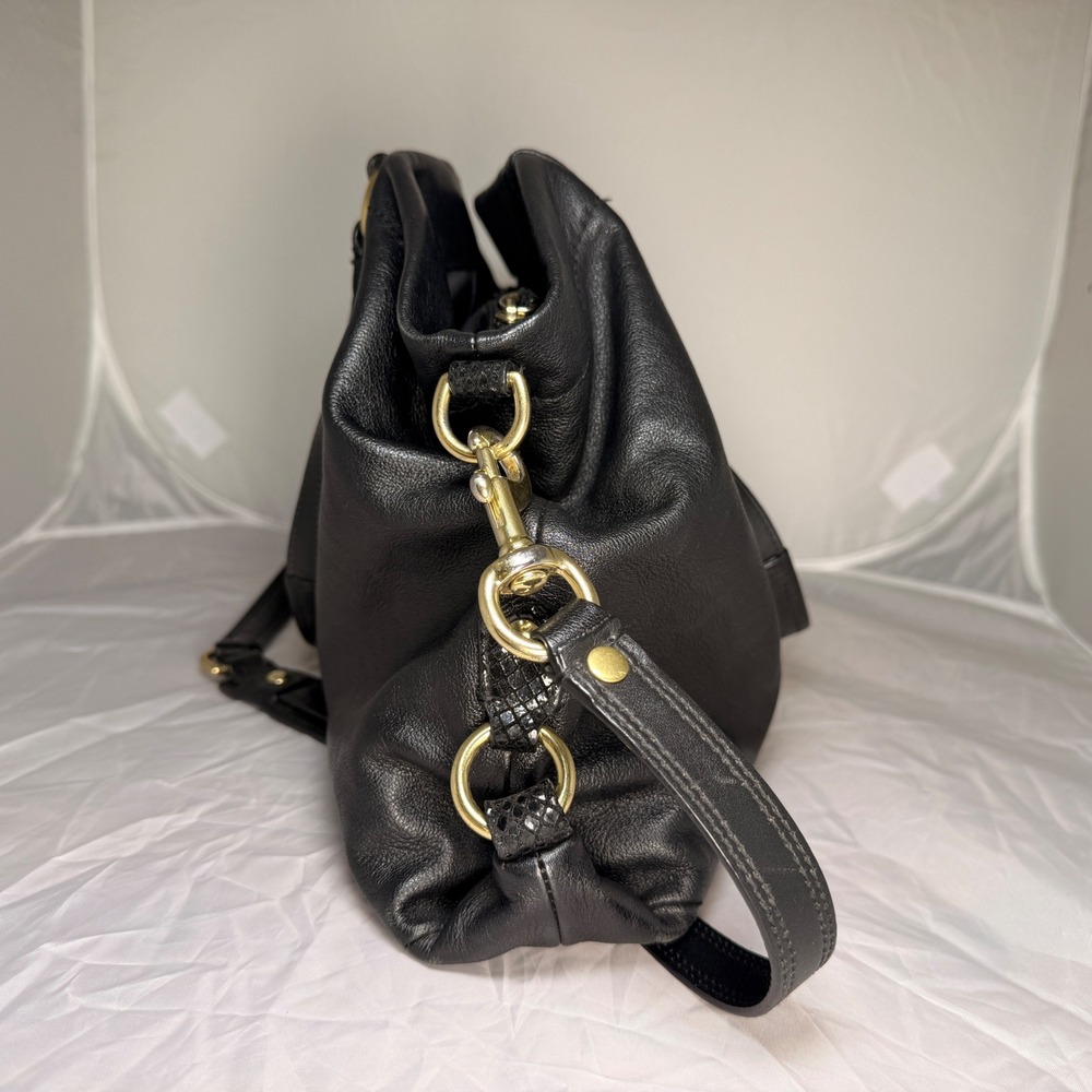 Coach Ashley Carry all Bag Black Pebbled Leather Snakeskin Trim Gold F19243 - Picture 12 of 15